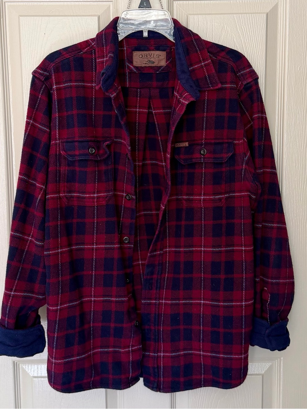 Orvis Red and Navy Plaid Flannel Jacket size L